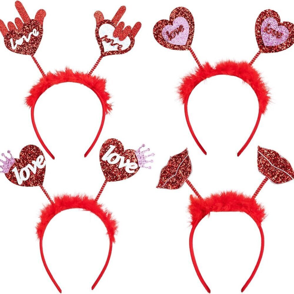 Valentine's Day Headbands Glitter Red Heart Lip Love Hair Accessories for Party